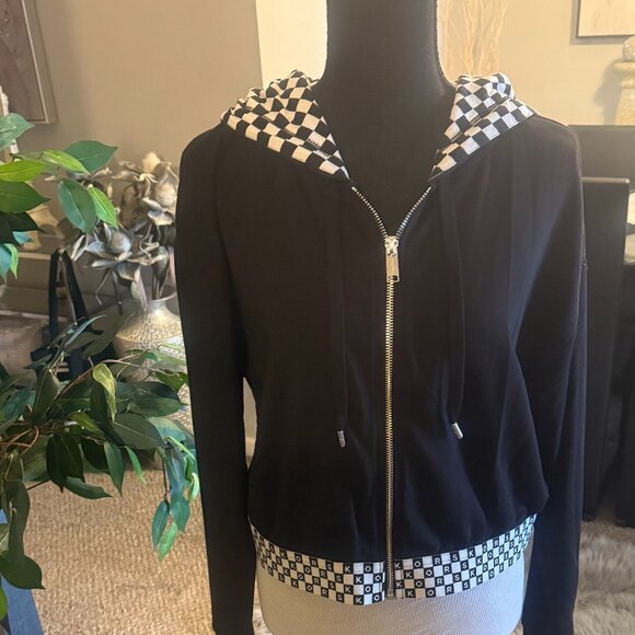 MICHAEL Michael Kors Cropped Checkered Hoodie - Picture 1 of 6